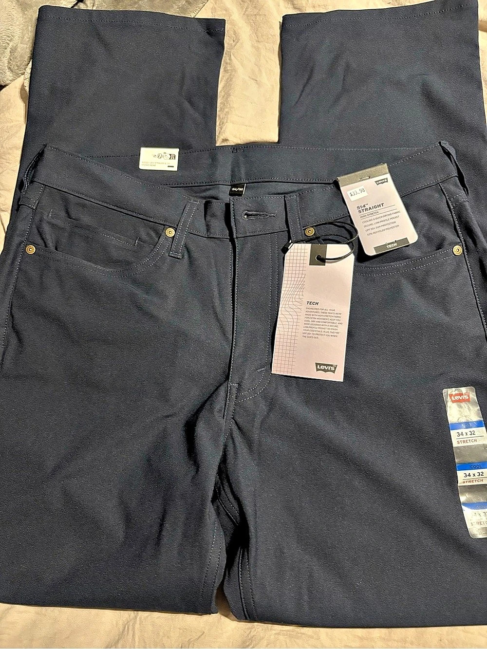 Levi's 514 Tech straight Jeans Navy Blue 34W x 32L NWT